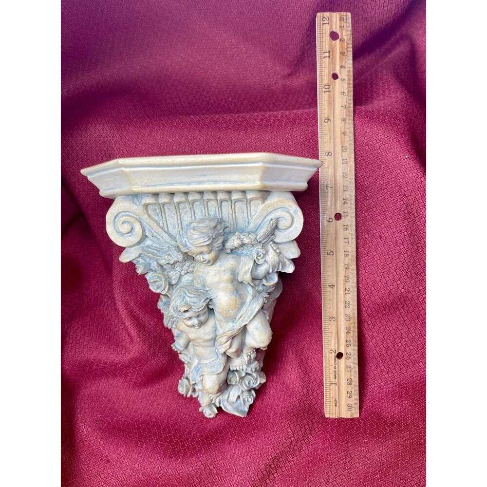 Pair of Gothic Corbels Ornate Baroque Floating Wall Shelves Curtain Rod Cherubs